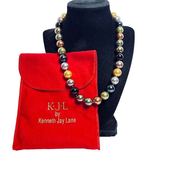 Kenneth Jay Lane Multicolor Glass Pearl Hand-Knotted Necklace (6017) - Picture 1 of 9